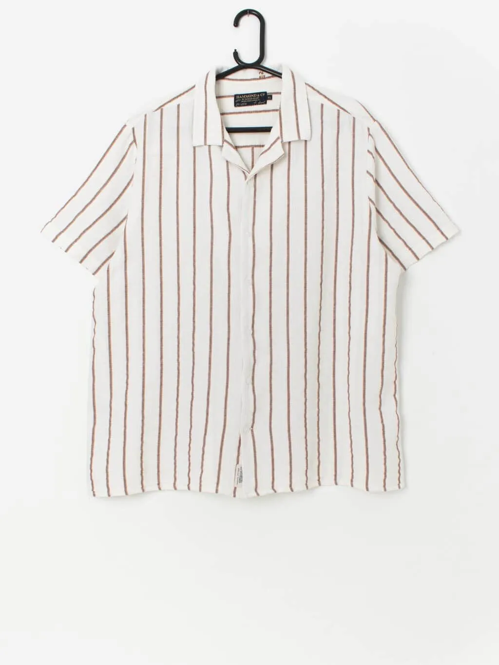 White cotton summer shirt with brown stripes – Large / XL