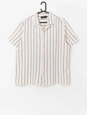 White cotton summer shirt with brown stripes – Large / XL