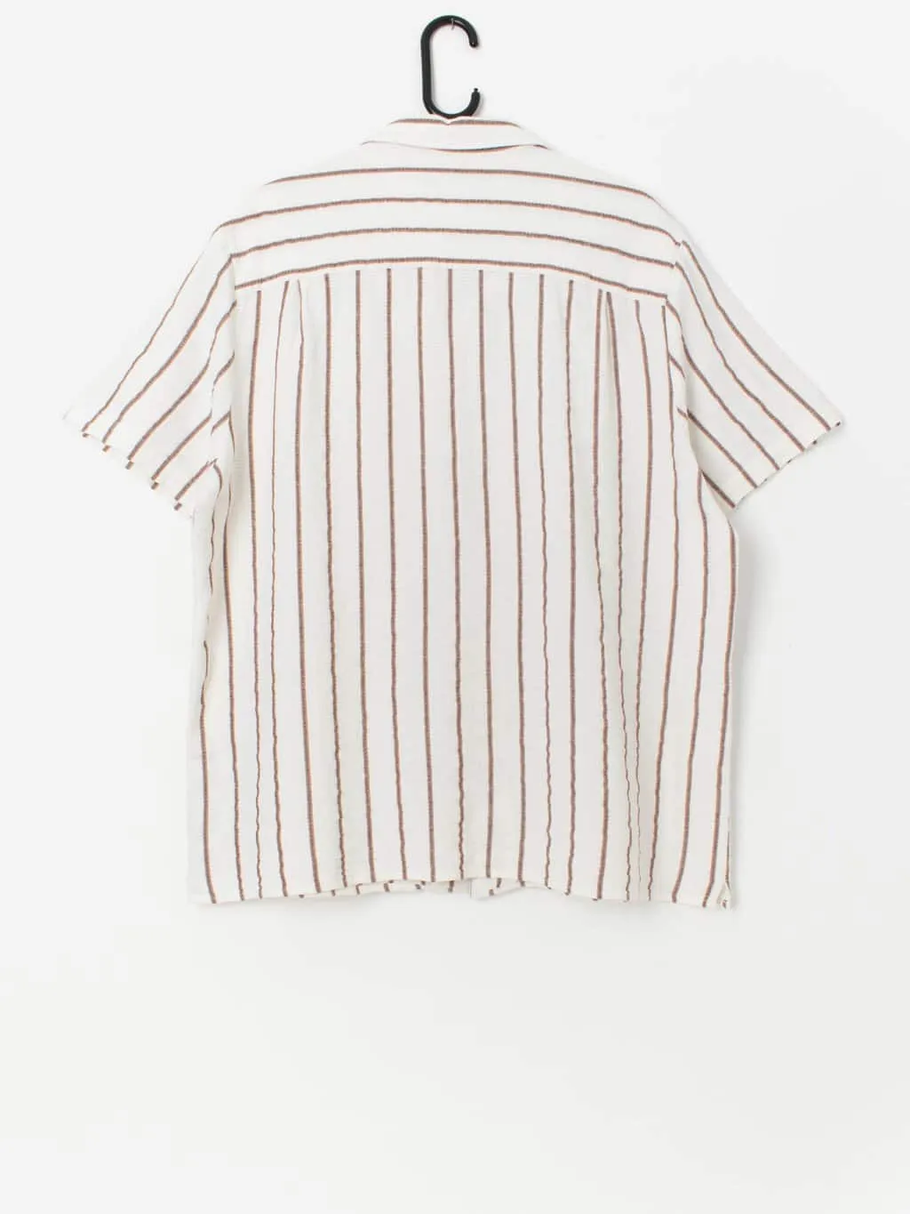 White cotton summer shirt with brown stripes – Large / XL