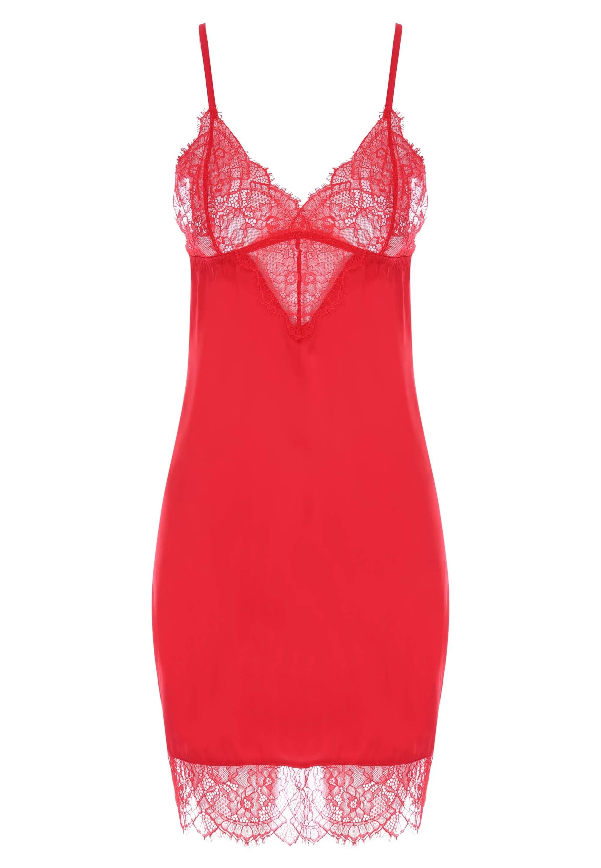 Womens Red Satin & Lace Long Slip