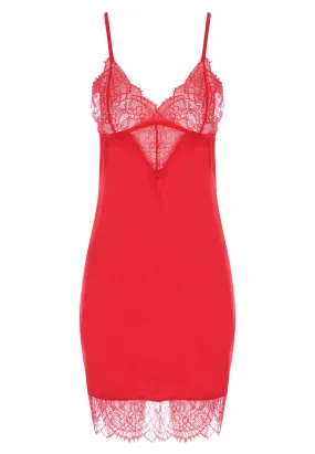 Womens Red Satin & Lace Long Slip