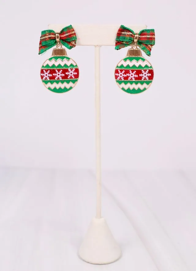 Yuletide Ornament Earring with Bow GREEN