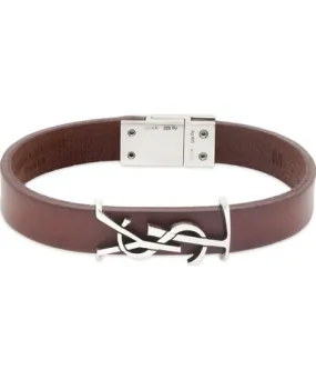 Yves Saint Laurent Men's YSL Leather Bracelet Light Brown & Argent